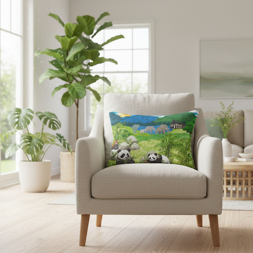 Cozy Wildlife Lumbar Pillow - Nature-Inspired Panda & Elephant Design Printify