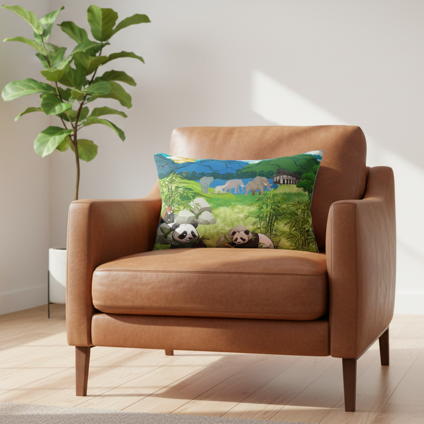Cozy Wildlife Lumbar Pillow - Nature-Inspired Panda & Elephant Design Printify