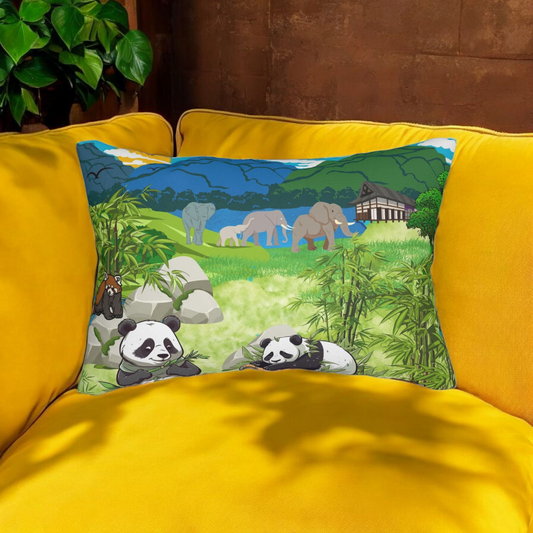 Cozy Wildlife Lumbar Pillow - Nature-Inspired Panda & Elephant Design