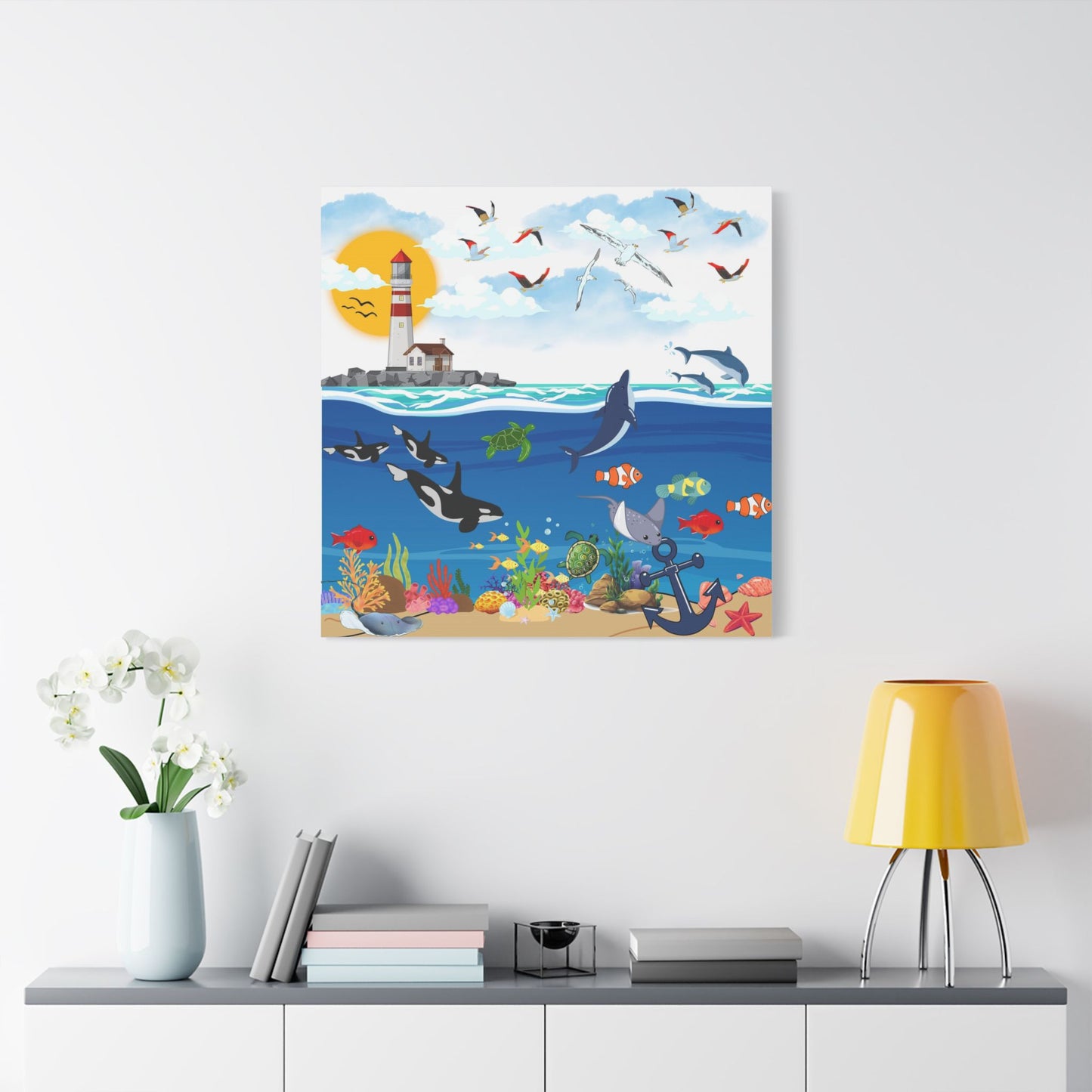 Vibrant Ocean Scene Canvas Wall Art, Nautical Decor for Beach Lovers, Coastal Living, Gift for Housewarming, Relaxing Atmosphere