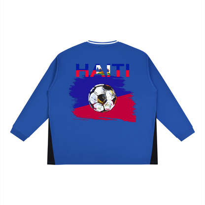 Haiti Flag Themed Graphic Unisex Color Block Long Sleeve Jersey