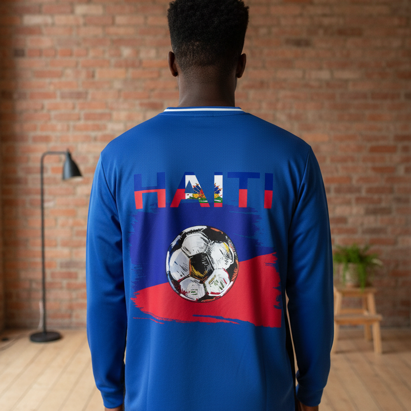Haiti Flag Themed Graphic Unisex Color Block Long Sleeve Jersey