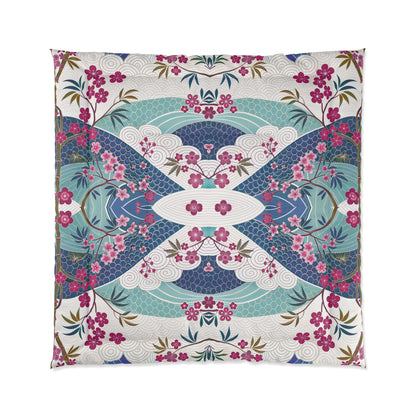 Japanese Floral Inspired Patterned Comforter - Cozy Bedding for Spring Decor