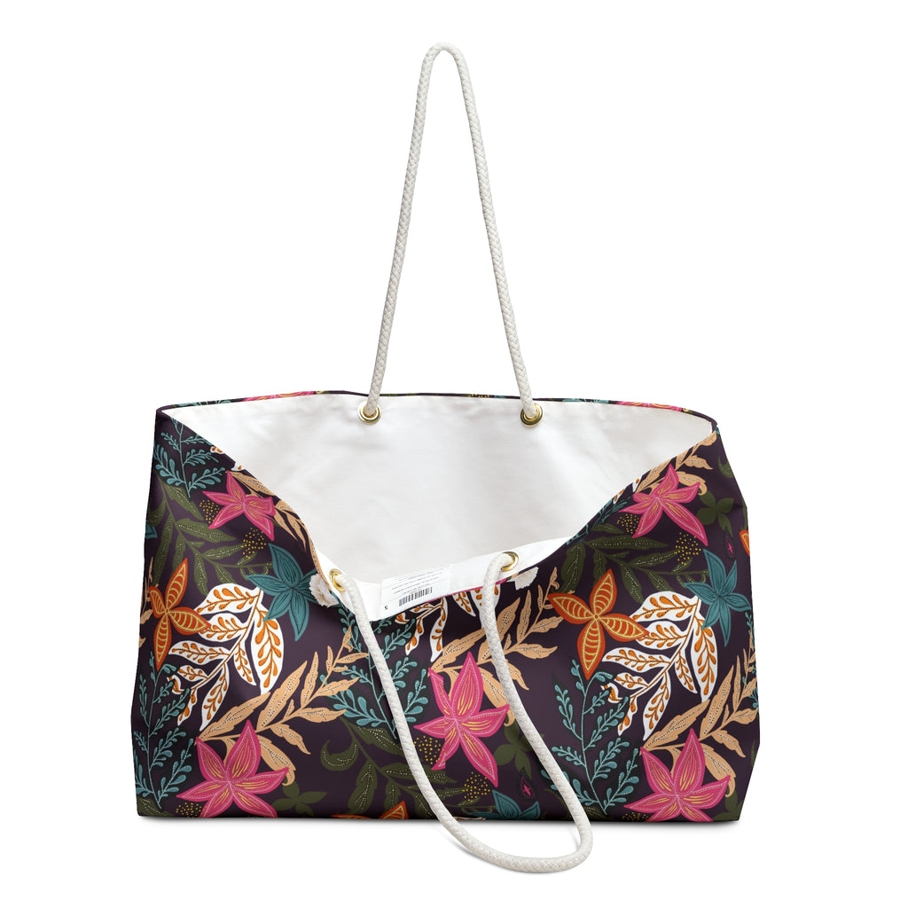 Tropical Floral Weekender Bag — Large Rope-Handle Travel Tote Printify