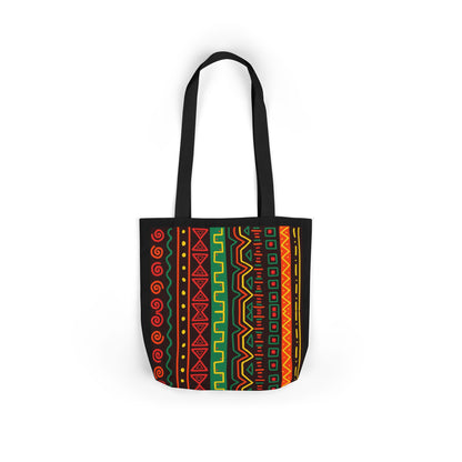 Afrocentric Pattern Canvas Tote — Colorful Tribal Stripe Beach & Market Bag