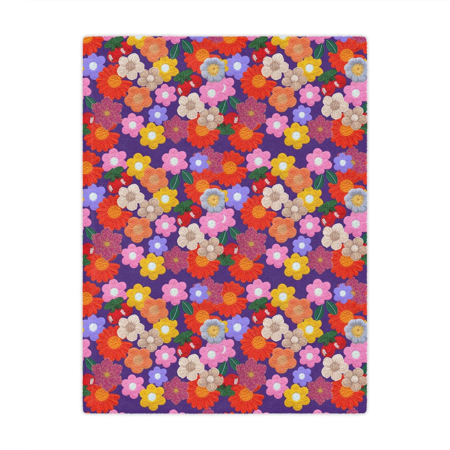 Floral Fiesta Minky Blanket — Bright Retro Flower Pattern, Cozy Throw for Living Room & Kids
