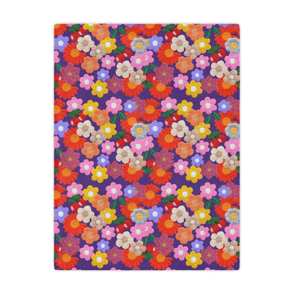 Floral Fiesta Minky Blanket — Bright Retro Flower Pattern, Cozy Throw for Living Room & Kids