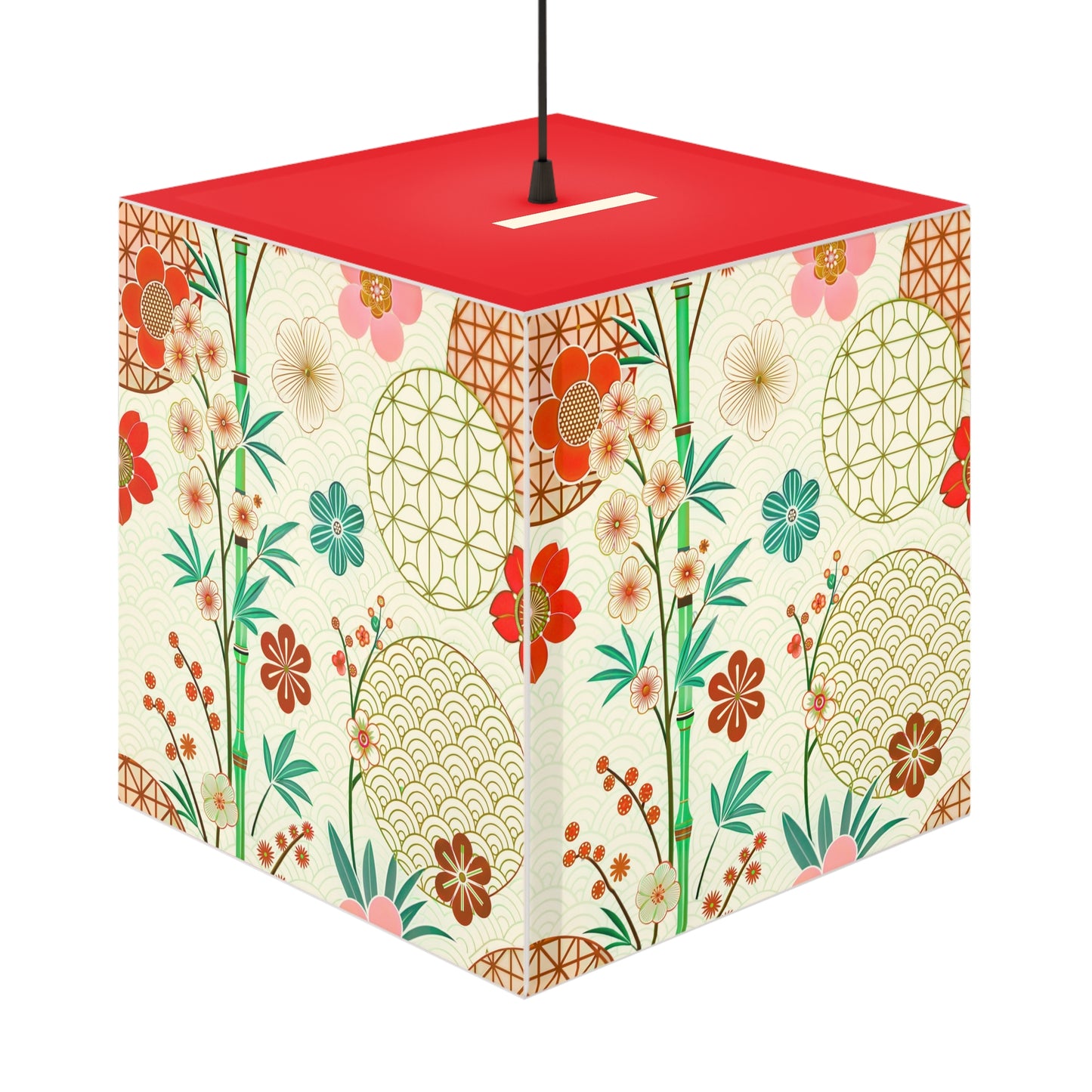 Japanese Floral Cube Lamp — Vintage Sakura Pattern Light Cube