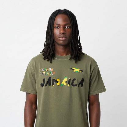 Jamaica Flag Themed Graphic Vintage Wash Cotton Unisex T-Shirt