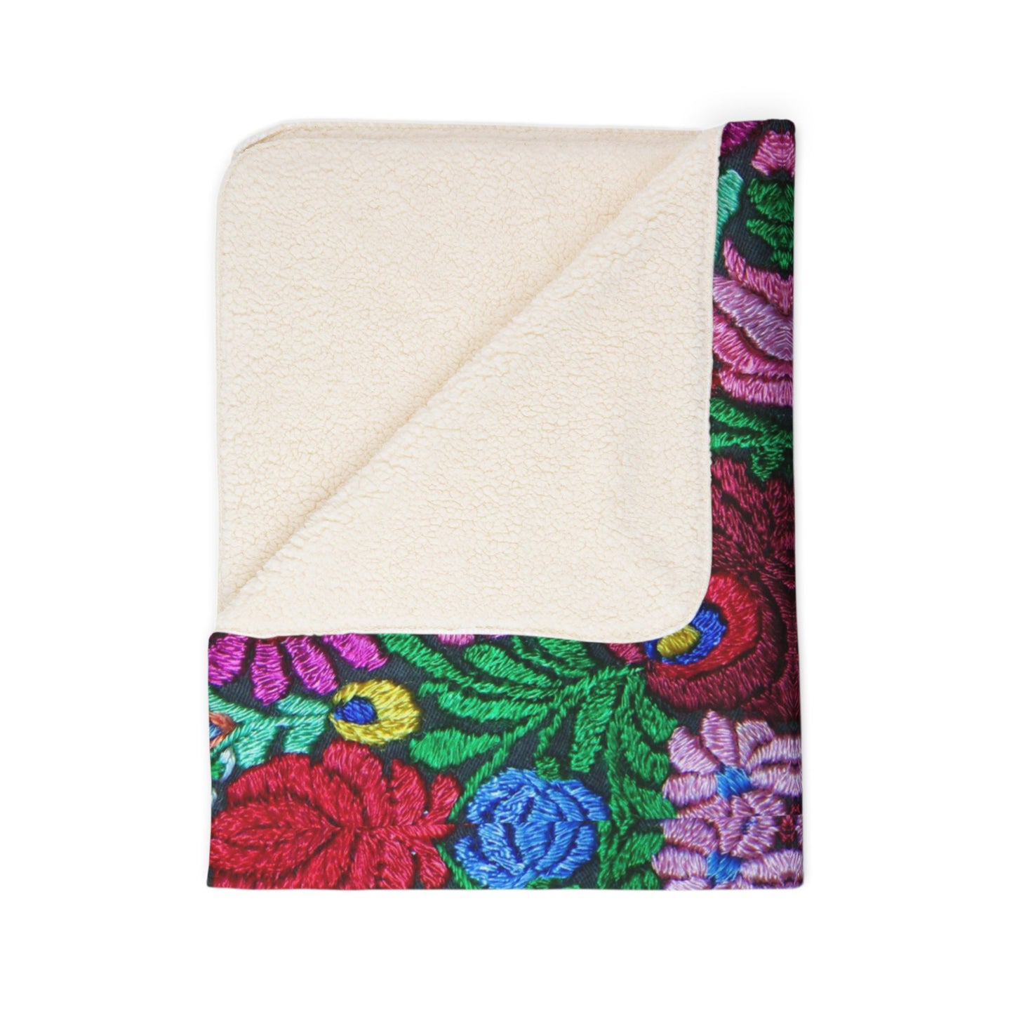 Vibrant Floral Mosaic Sherpa Blanket — Plush Fleece Throw