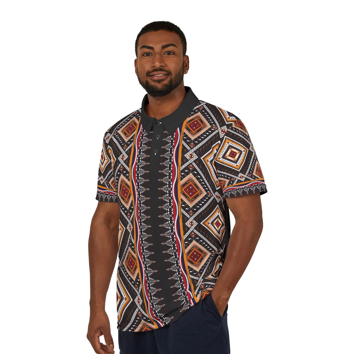 Tribal Diamond Pattern Polo Shirt