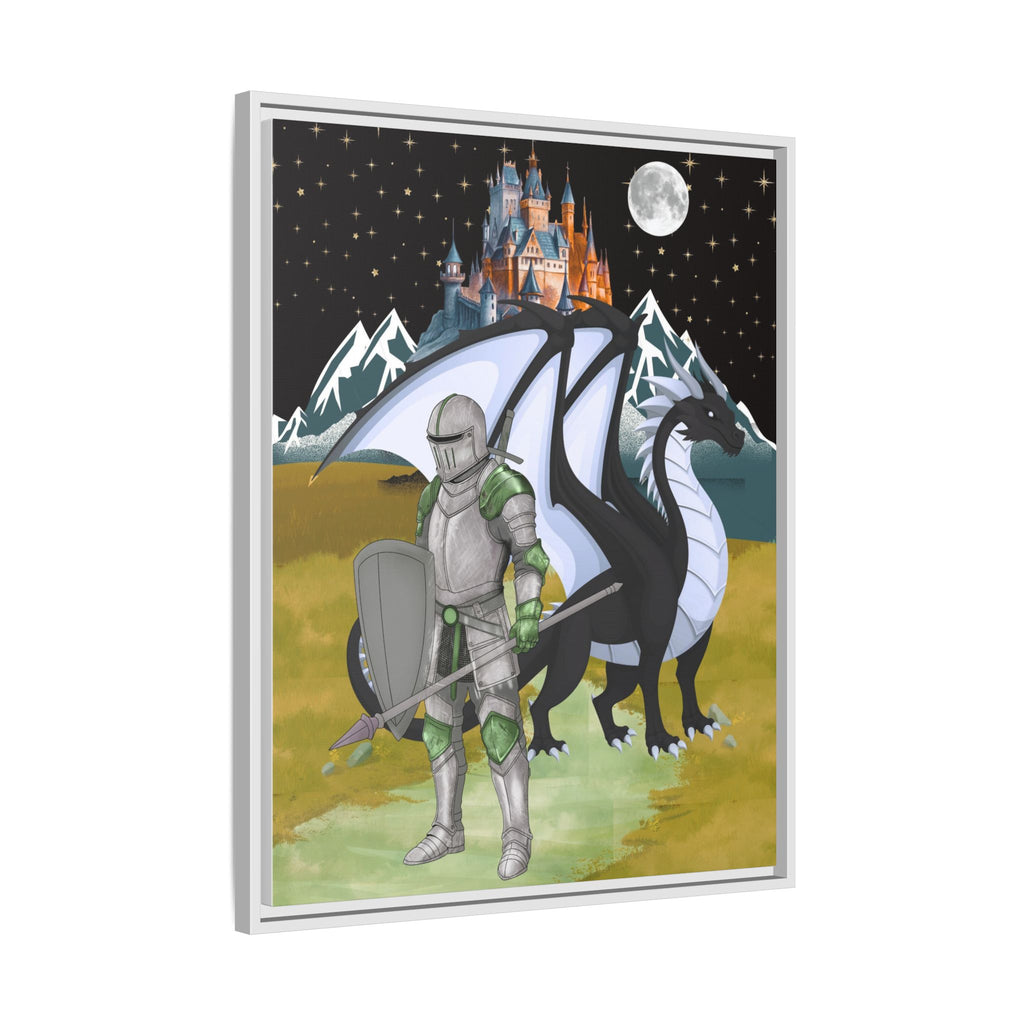 Framed Matte Canvas - Knight and Dragon Fantasy Art Printify