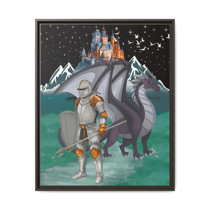 Knight and Dragon Fantasy Art, Framed Matte Canvas