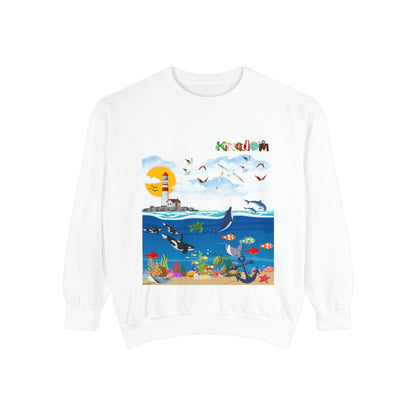 Nautical Dolphins Graphic Sweatshirt, Ocean Life Garment-Dye Jumper, Unisex Crewneck