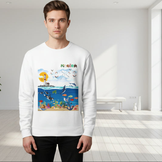 Nautical Dolphins Graphic Sweatshirt, Ocean Life Garment-Dye Jumper, Unisex Crewneck