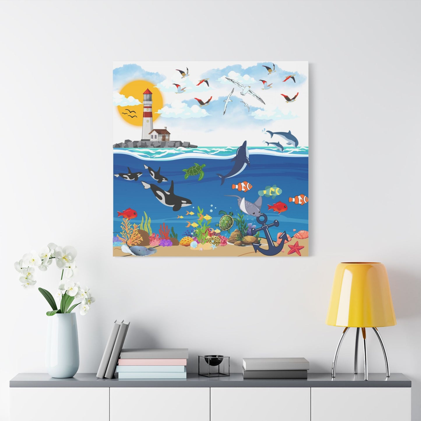 Vibrant Ocean Scene Canvas Wall Art, Nautical Decor for Beach Lovers, Coastal Living, Gift for Housewarming, Relaxing Atmosphere