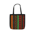 Afrocentric Pattern Canvas Tote — Colorful Tribal Stripe Beach & Market Bag Printify