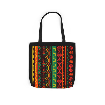 Afrocentric Pattern Canvas Tote — Colorful Tribal Stripe Beach & Market Bag