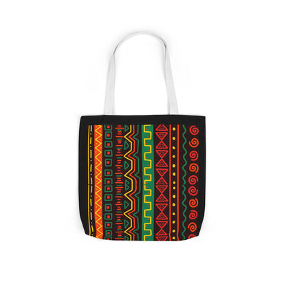 Afrocentric Pattern Canvas Tote — Colorful Tribal Stripe Beach & Market Bag