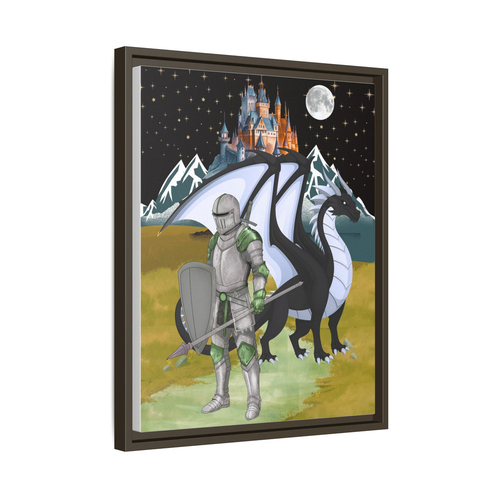 Framed Matte Canvas - Knight and Dragon Fantasy Art Printify