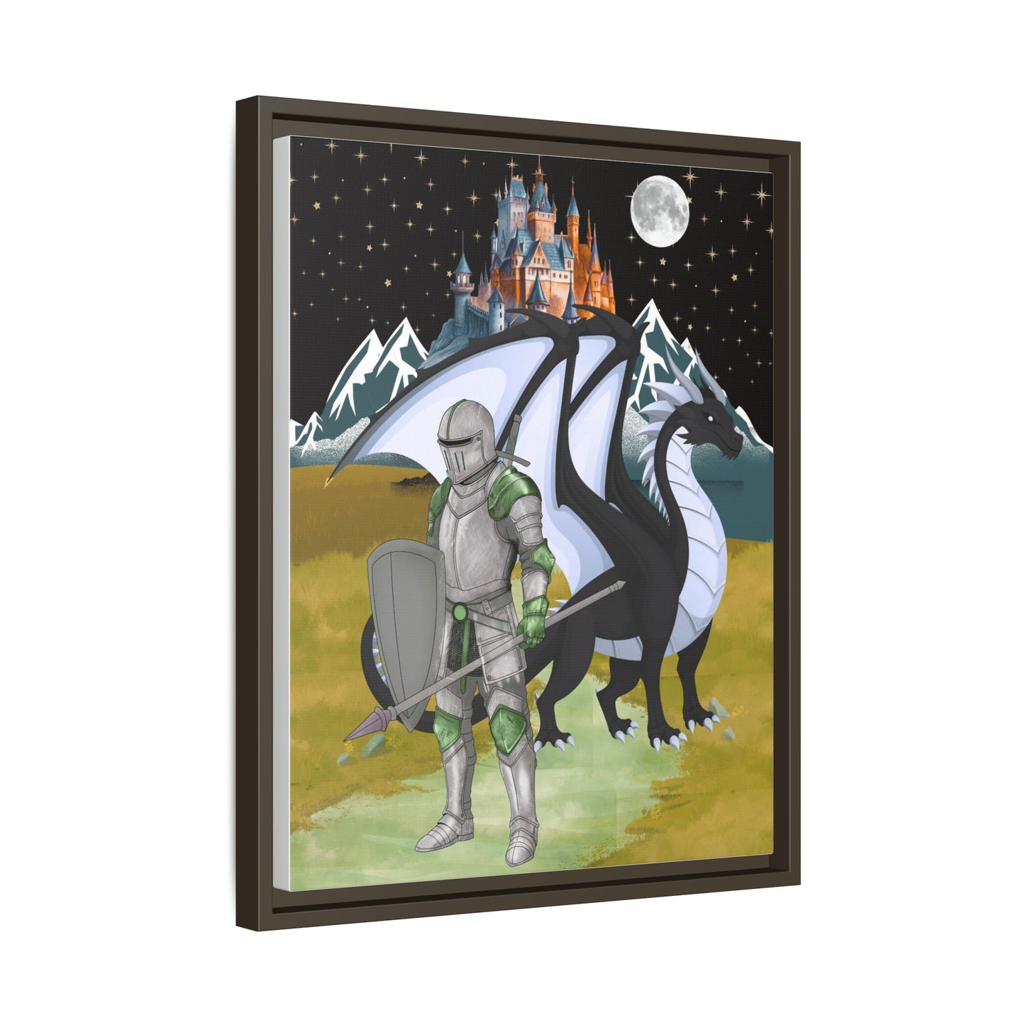 Framed Matte Canvas - Knight and Dragon Fantasy Art
