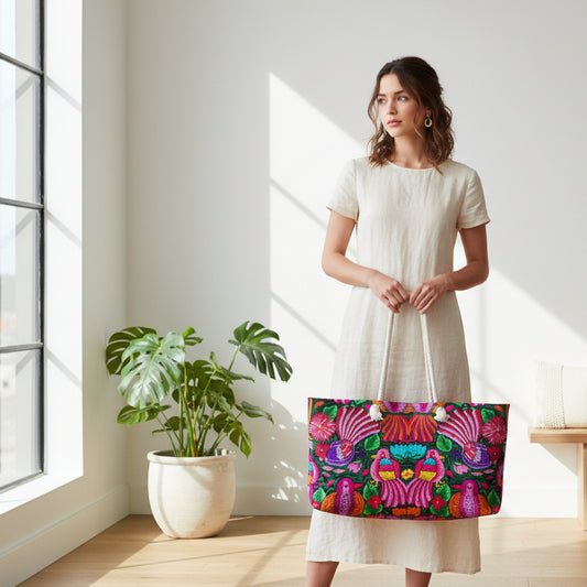 Vibrant Floral Weekender Bag - Bohemian Travel Tote, Beach Tote, Gym Bag, Yoga Bag