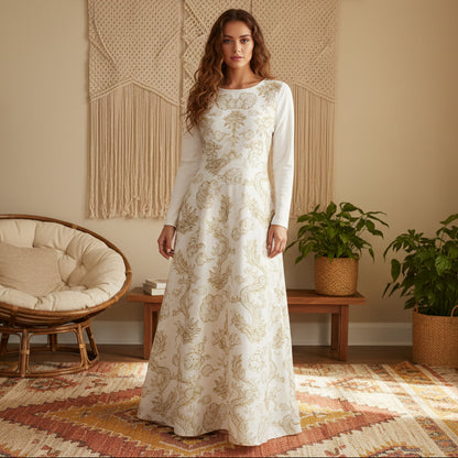 Elegant Dragon Print Long Sleeve Dance Dress | Boho Style, Dance Wear, Vintage Inspired