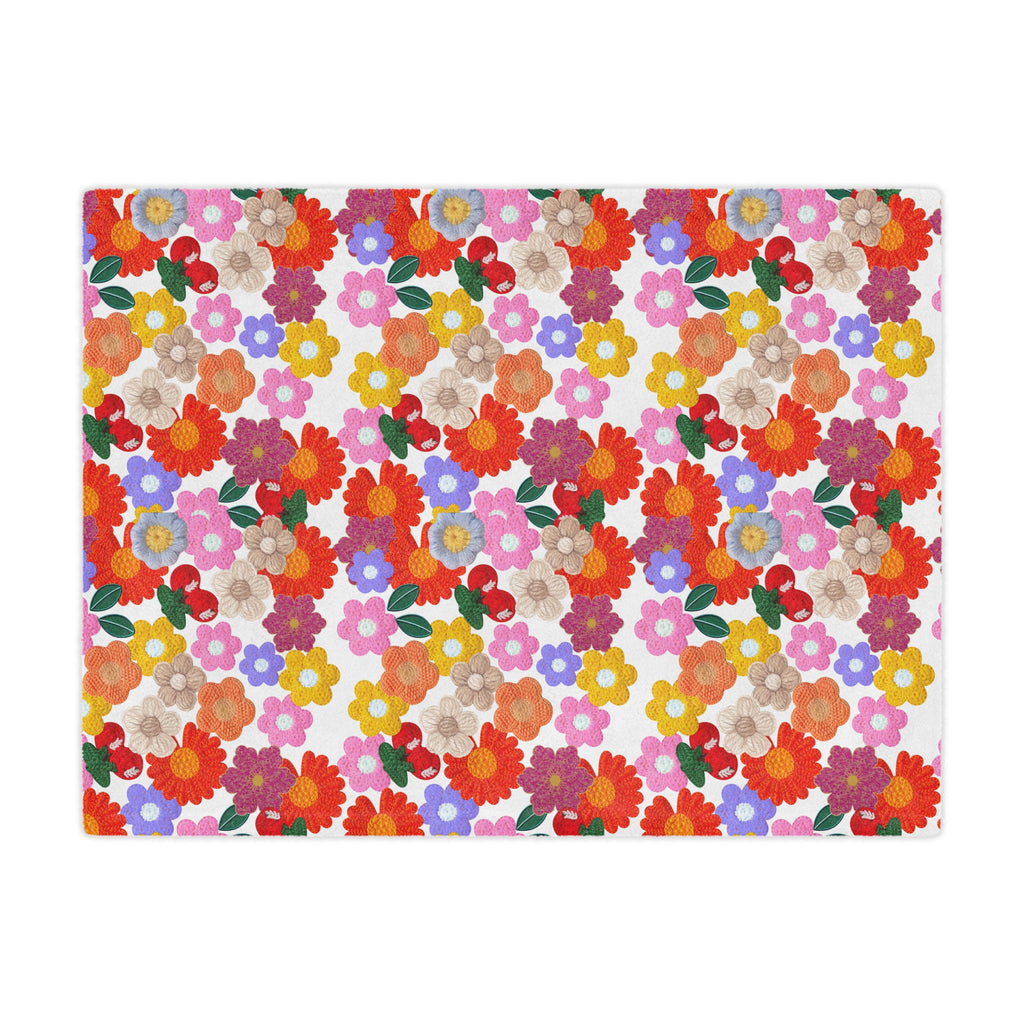 Floral Fiesta Minky Blanket — Bright Retro Flower Pattern, Cozy Throw for Living Room & Kids Printify