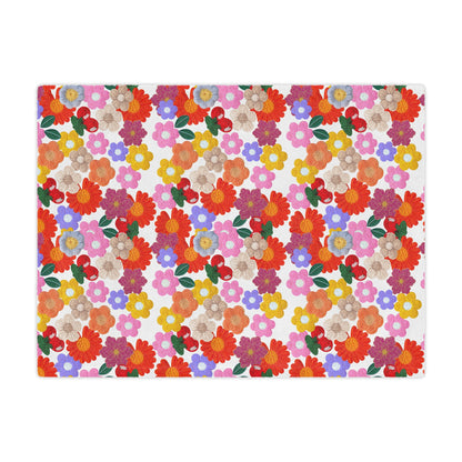 Floral Fiesta Minky Blanket — Bright Retro Flower Pattern, Cozy Throw for Living Room & Kids