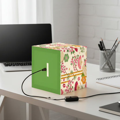 Japanese Floral Cube Lamp — Sakura Fans & Bamboo Light Cube