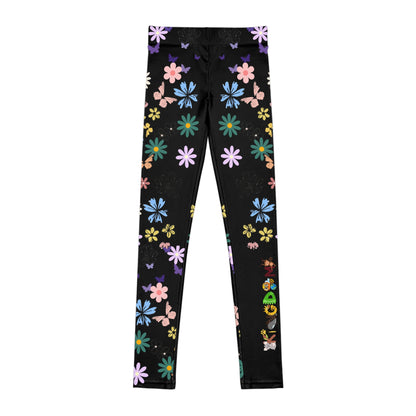 Colorful Floral Youth Leggings - Butterflies & Flowers Design