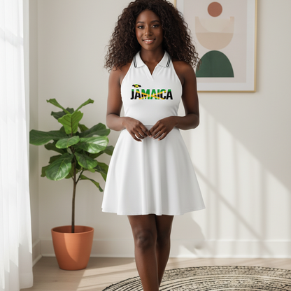 Jamaica Flag Themed Women's Collared Halter A-Line Tennis Dress