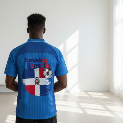 Dominican Republic Flag Themed Graphic Striped V-Neck Soccer Unisex Jersey