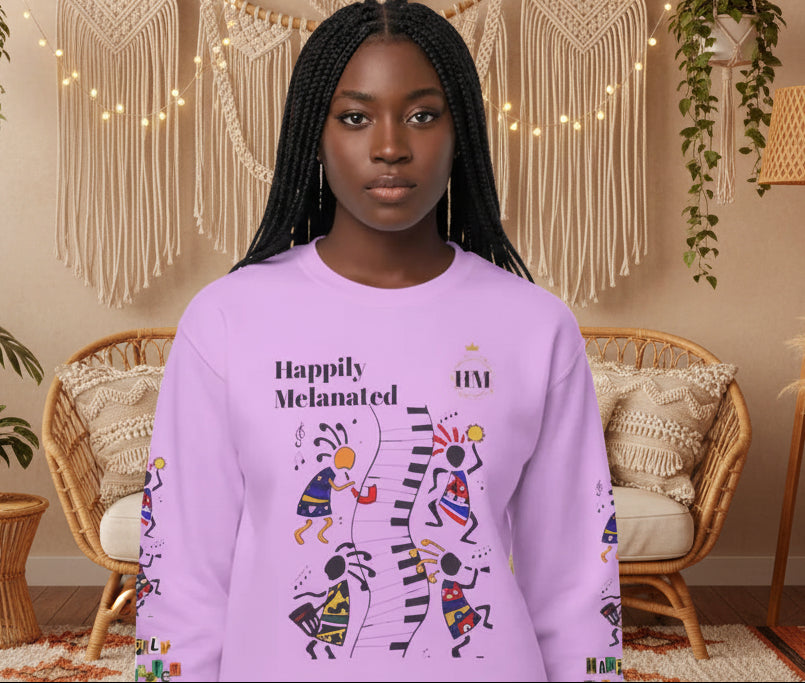 Hand-Drawn Afro Music Graphic Sweatshirt - Unisex Lightweight Crewneck Printify