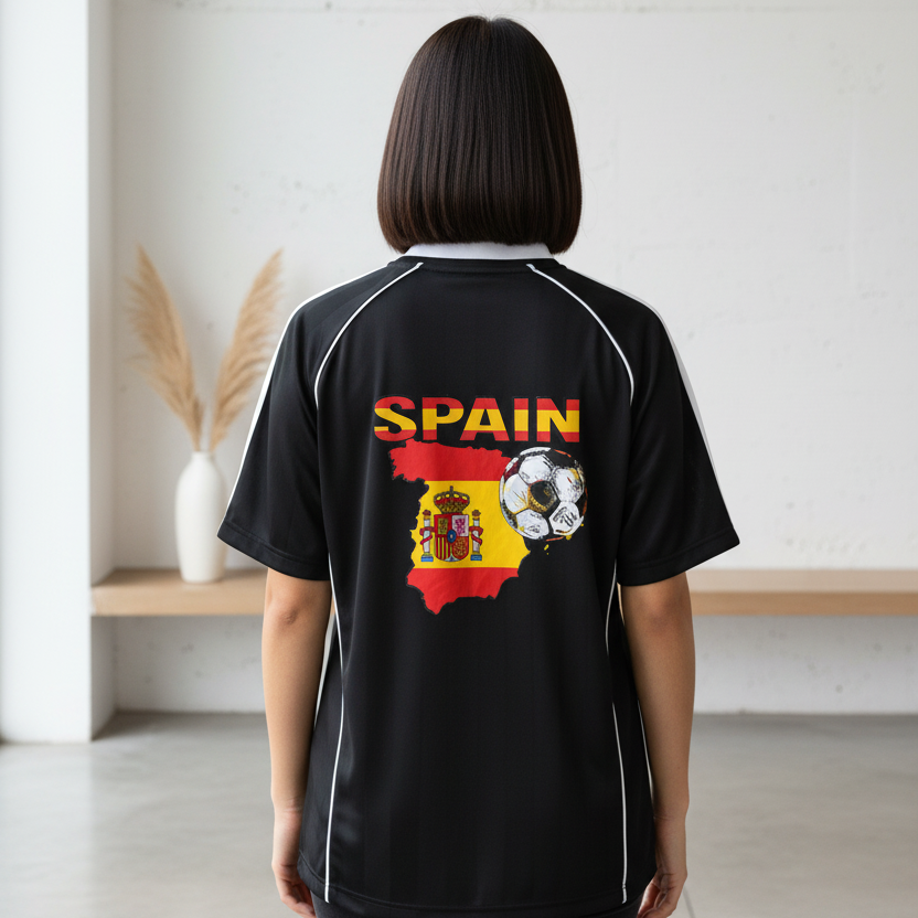 Spain Flag Themed Graphic Stripe Collared Soccer Jersey