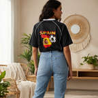 Spain Flag Themed Graphic Stripe Collared Unisex Soccer Jersey ODMPOD