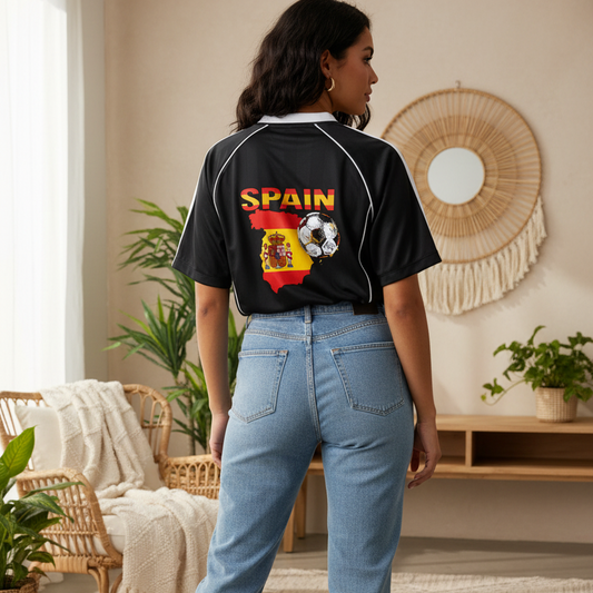 Spain Flag Themed Graphic Stripe Collared Soccer Jersey