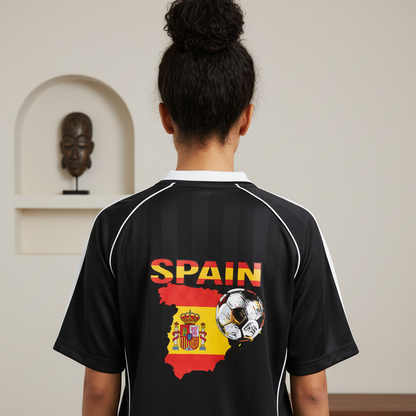 Spain Flag Themed Graphic Stripe Collared Soccer Jersey