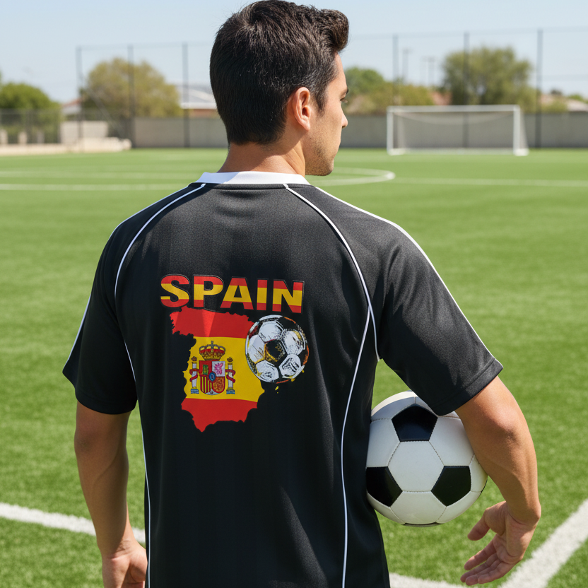Spain Flag Themed Graphic Stripe Collared Soccer Jersey
