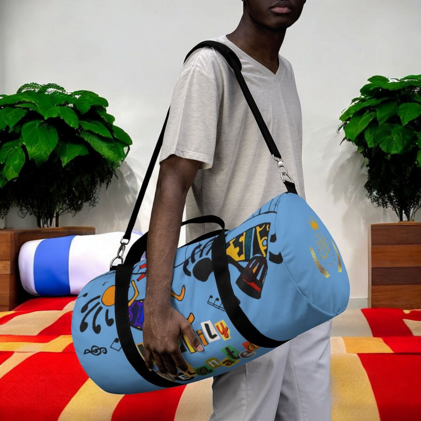 Afro Music Cartoon Piano Art Handcrafted Duffel Bag - Musician Gift, Travel Bag