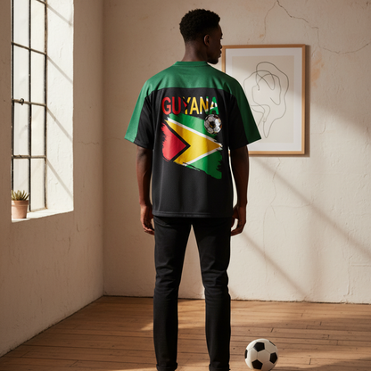 Guyana Flag Themed Unisex Graphic Oversized Mesh V-Neck Soccer Jersey