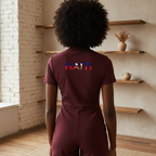 Women's Quarter-Zip Short Sleeve Romper featuring the Haiti Flag Art