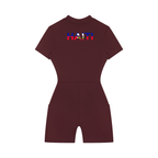 Women's Quarter-Zip Short Sleeve Romper featuring the Haiti Flag Art