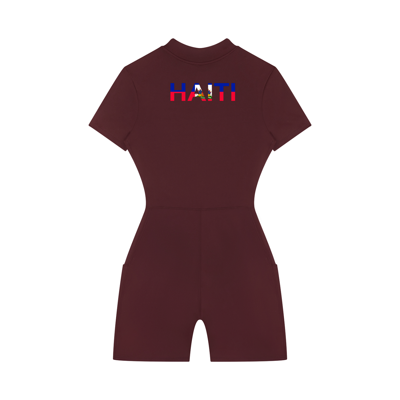 Haiti Flag Themed Women's Quarter-Zip Short Sleeve Romper