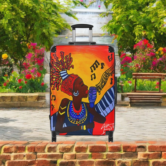 Artistic Travel Suitcase - Vibrant African Music Design