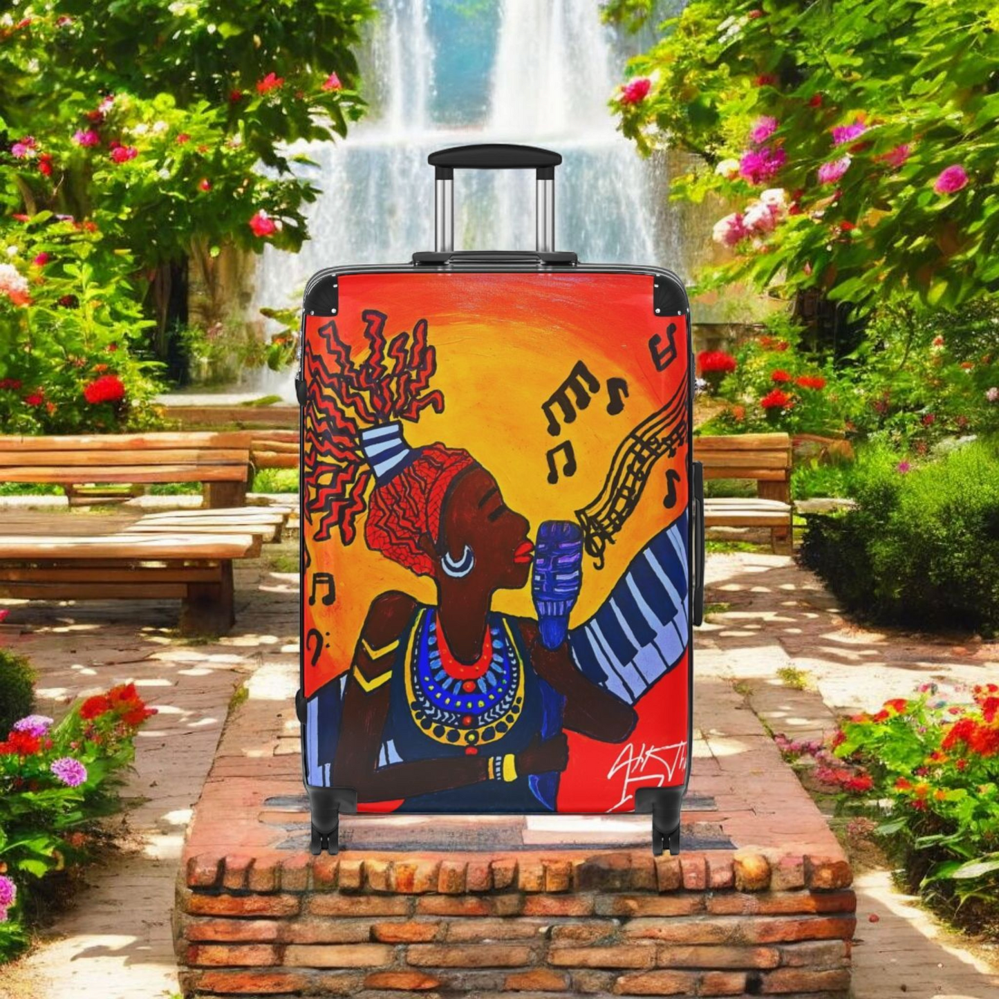 Artistic Travel Suitcase - Vibrant African Music Design