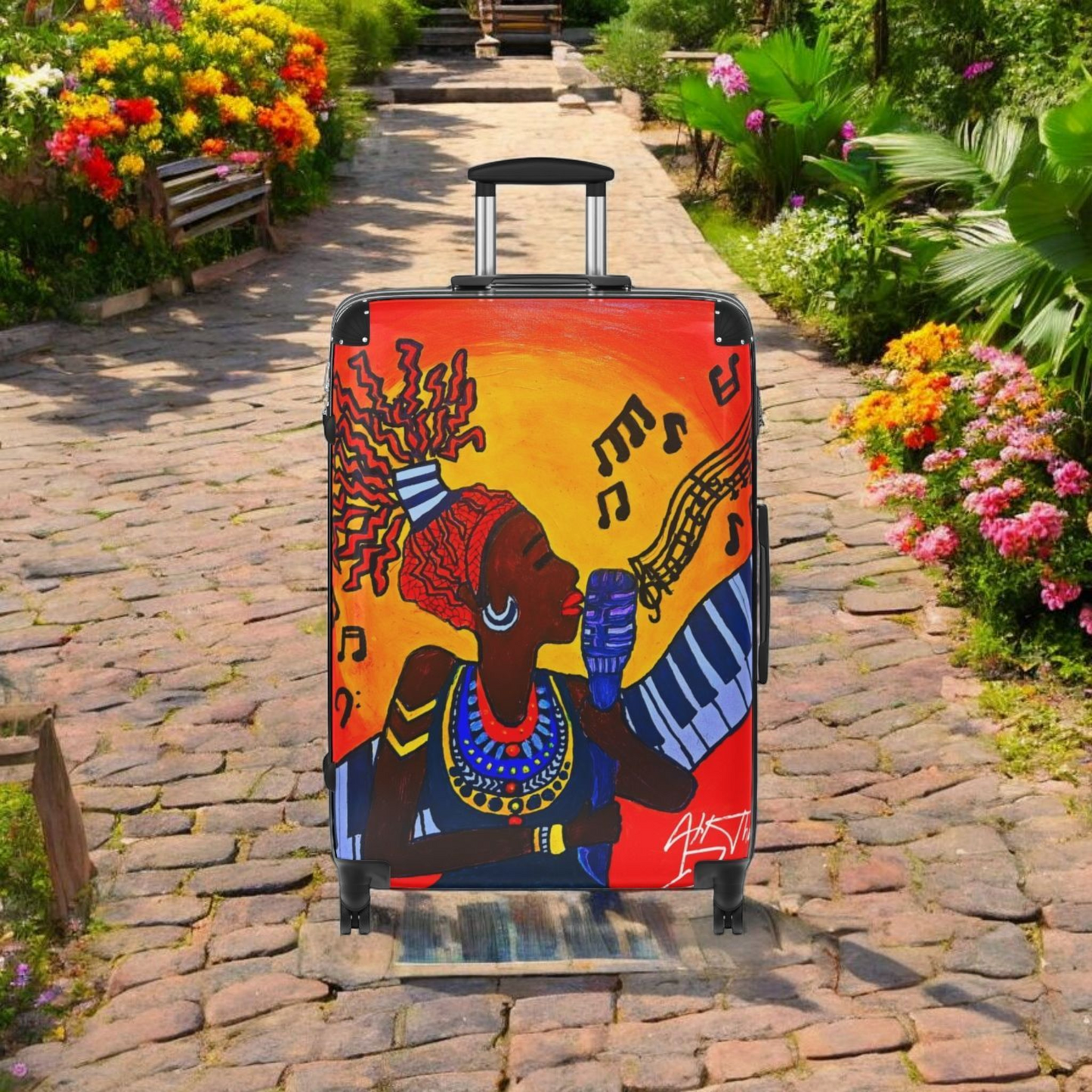 Artistic Travel Suitcase - Vibrant African Music Design