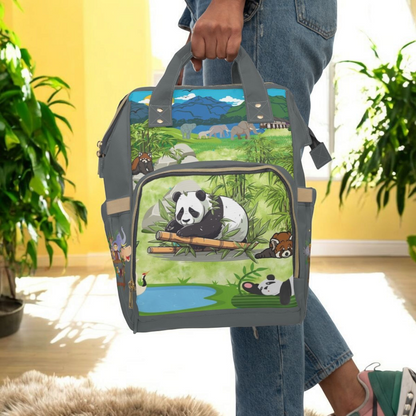 Eco-Friendly Panda Design Diaper Backpack for Parents on the Go