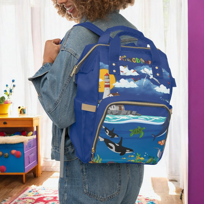 Aquatic Animals Themed Adventure Multifunctional Diaper Backpack