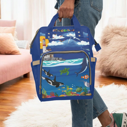 Aquatic Animals Themed Adventure Multifunctional Diaper Backpack